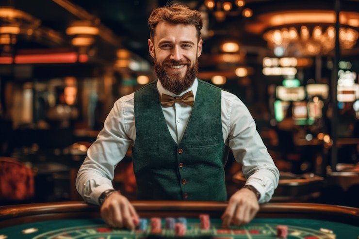 Meja Casino Hold'em di target 4d dengan dealer profesional dan kartu yang terlihat jelas